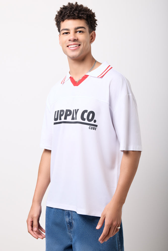 Textured White Graphic Soccer T-Shirt