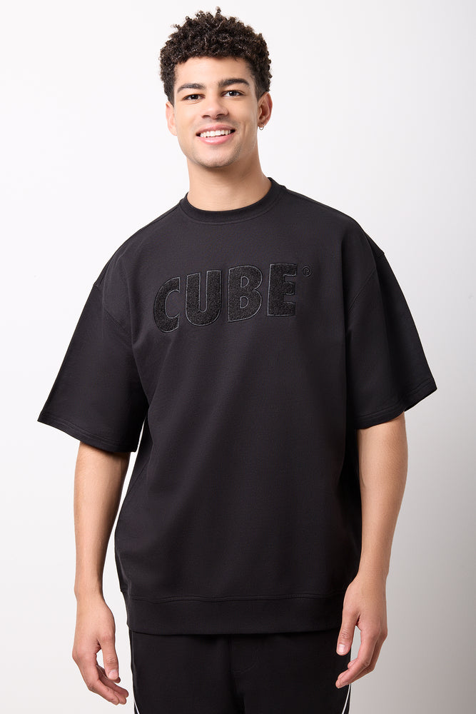 Black Unbrushed Fleece Crew T-Shirt