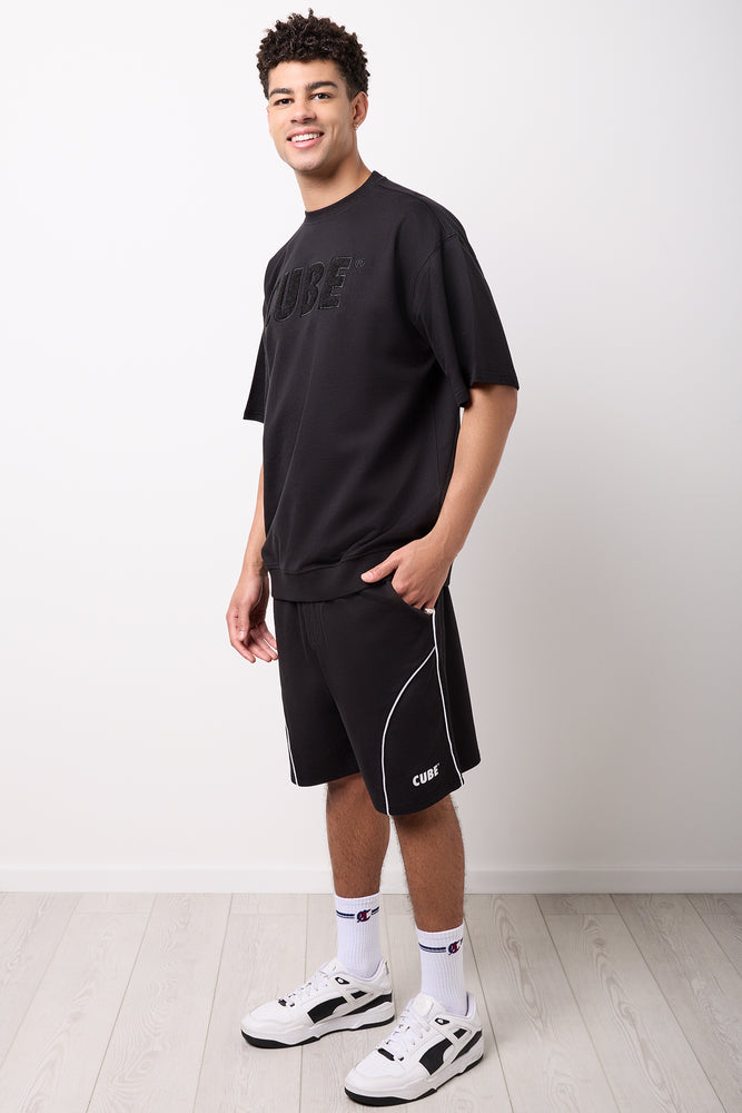 Black Unbrushed Fleece Crew T-Shirt (1)