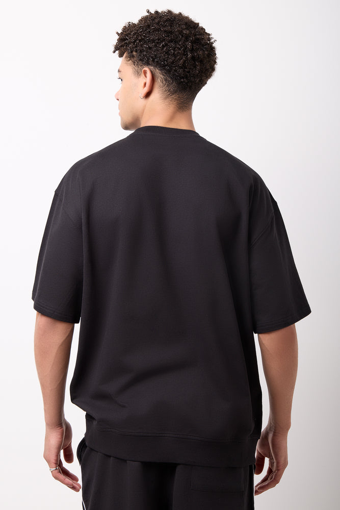 Black Unbrushed Fleece Crew T-Shirt (2)