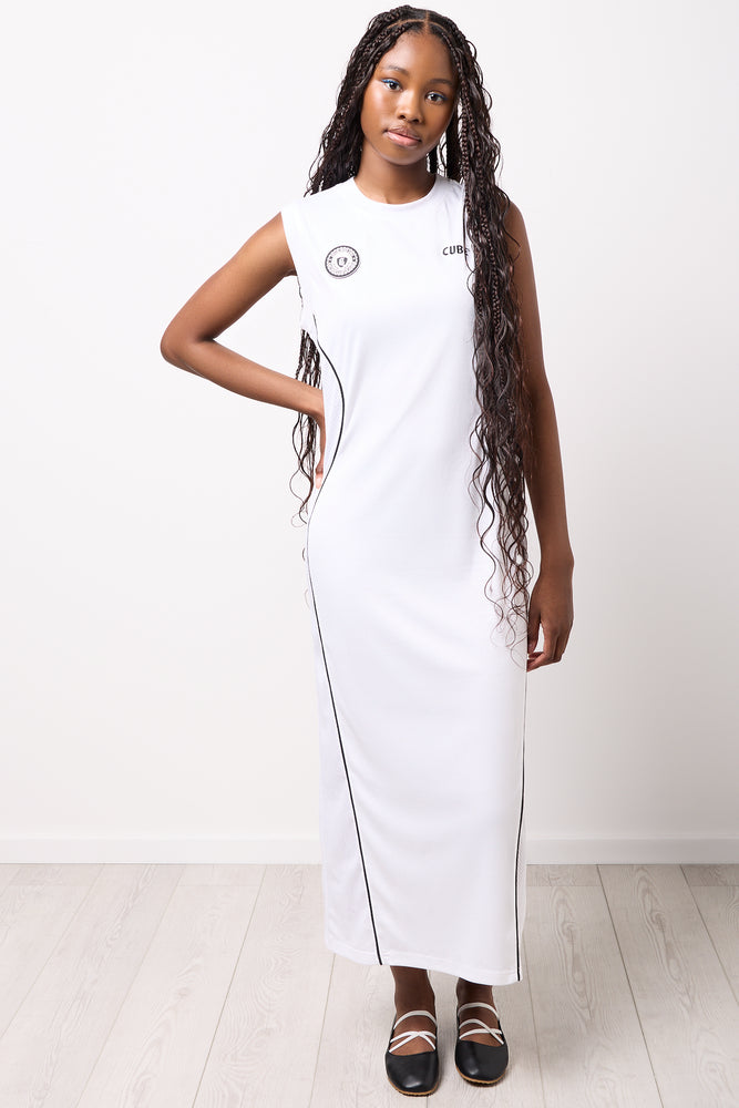 White Sleeveless Sporty Midi Dress