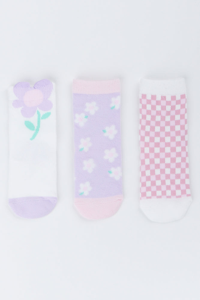Floral and Check Pattern Socks