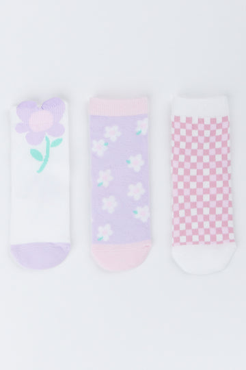 Floral and Check Pattern Socks