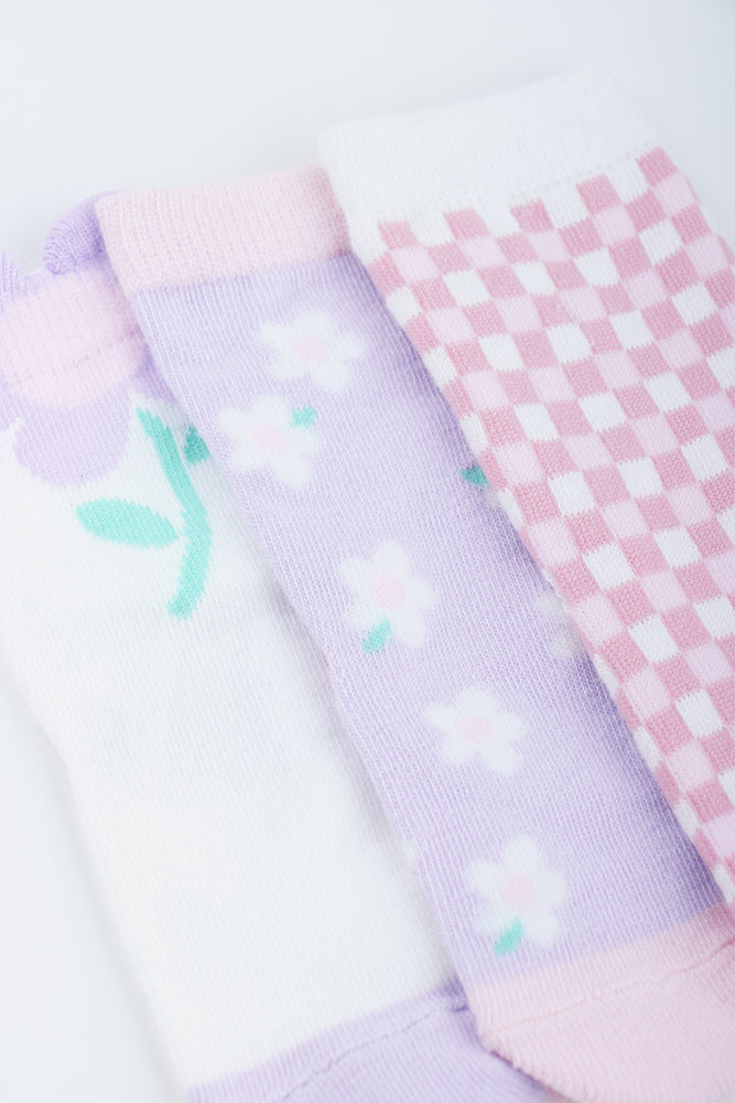 Floral and Check Pattern Socks (1)