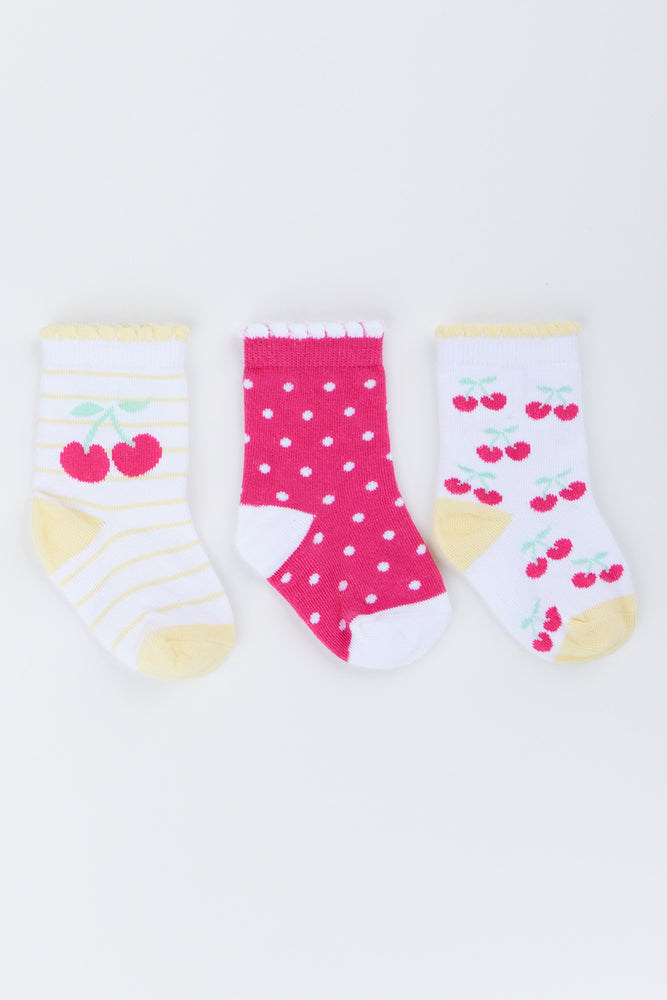 3 Pack Cherry Print Socks