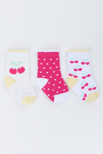 3 Pack Cherry Print Socks