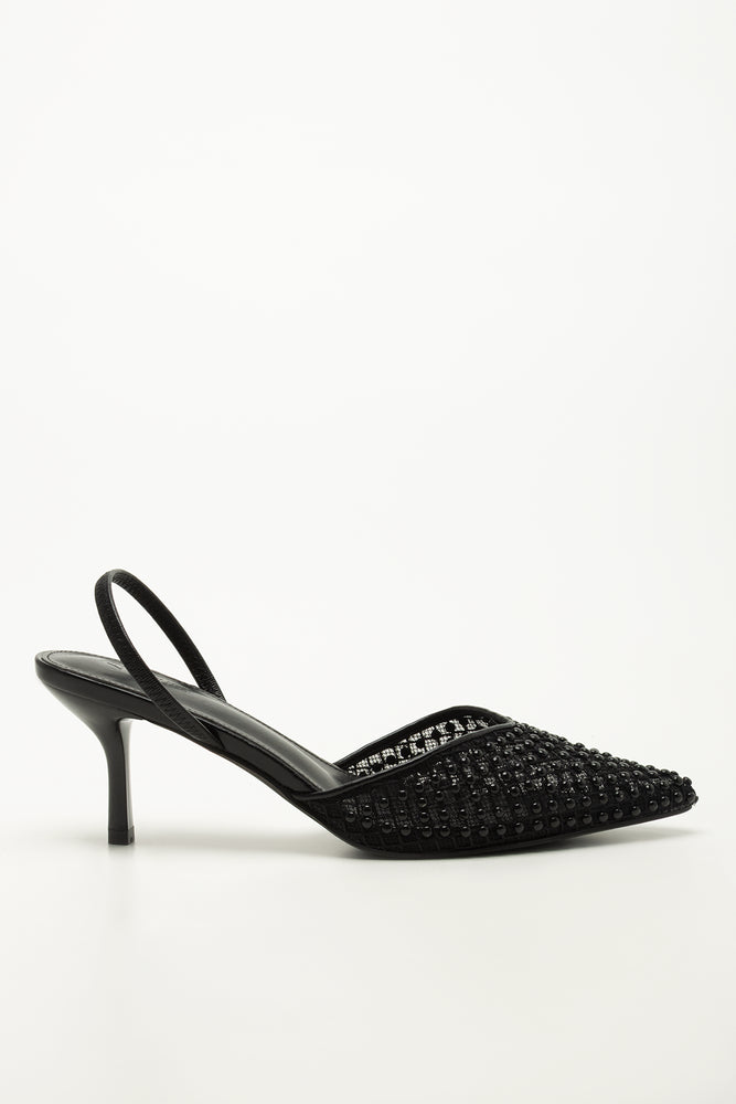 Black Embellished Kitten Heel Slingbacks (1)