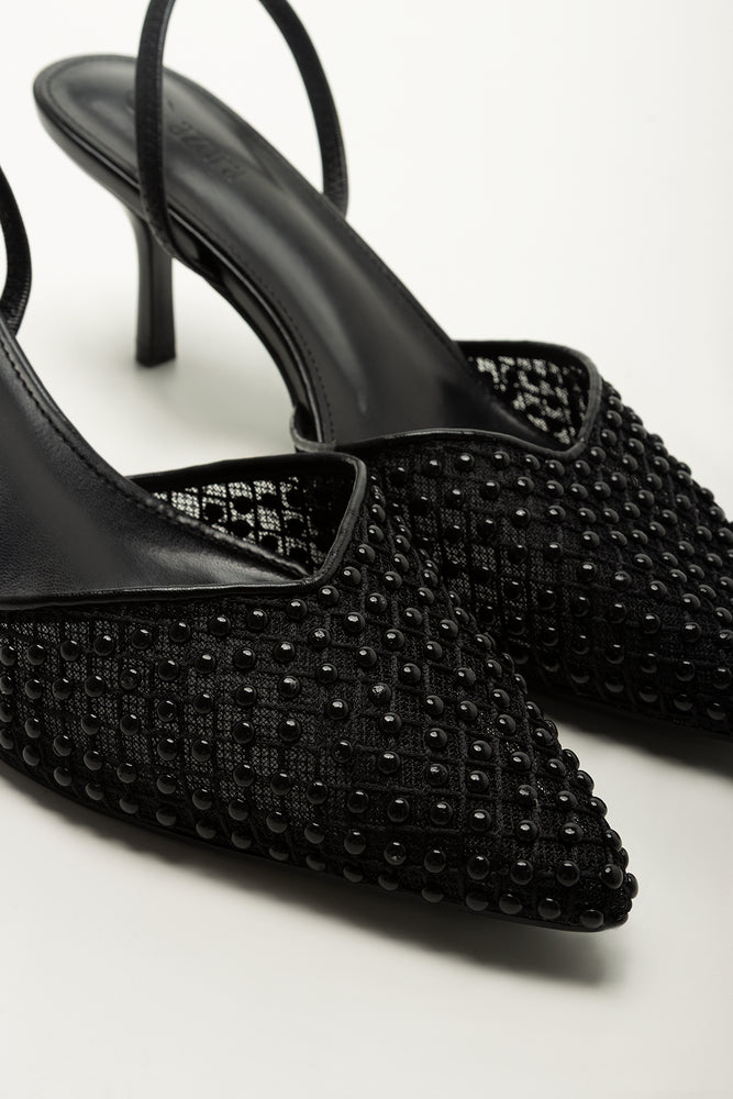 Black Embellished Kitten Heel Slingbacks (2)