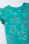 Green Daisy Print Frill Dress (1)