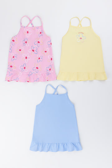3 Pack Daisy Print Vest Set