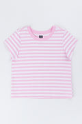 Pink Striped Cotton Crewneck T-Shirt