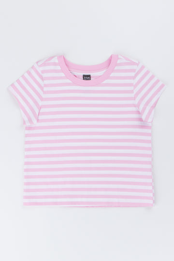 Pink Striped Cotton Crewneck T-Shirt
