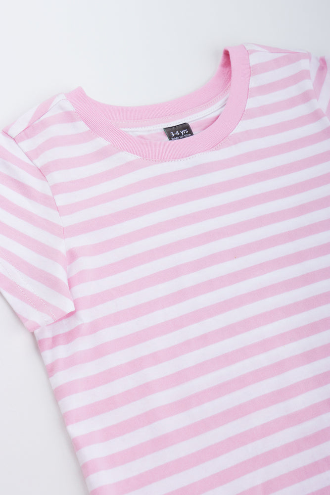 Pink Striped Cotton Crewneck T-Shirt (1)