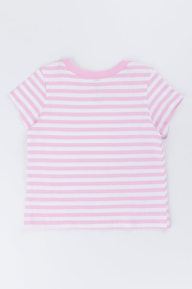 Pink Striped Cotton Crewneck T-Shirt (2)