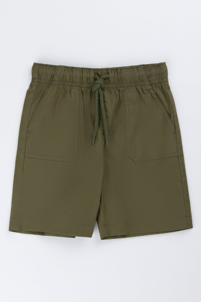 Khaki Poplin Drawstring Shorts