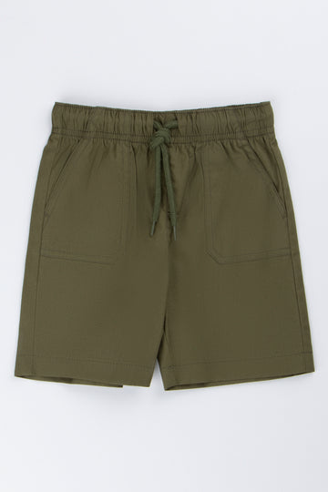 Khaki Poplin Drawstring Shorts