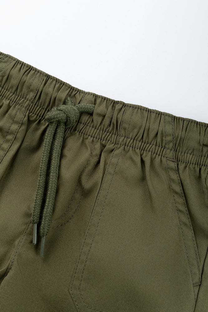 Khaki Poplin Drawstring Shorts (1)