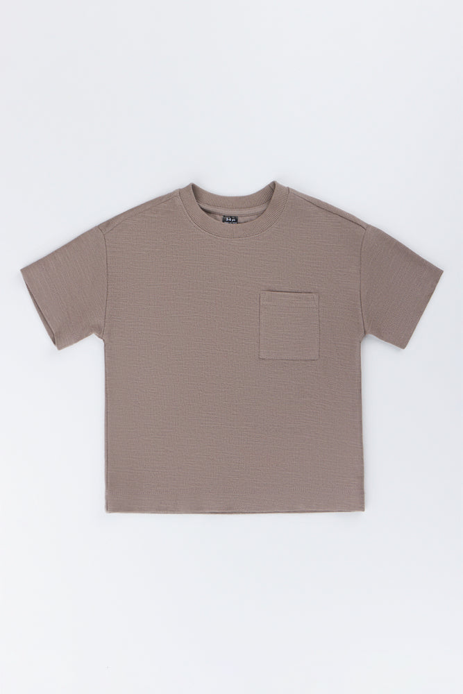 Brown Textured Pocket T-Shirt