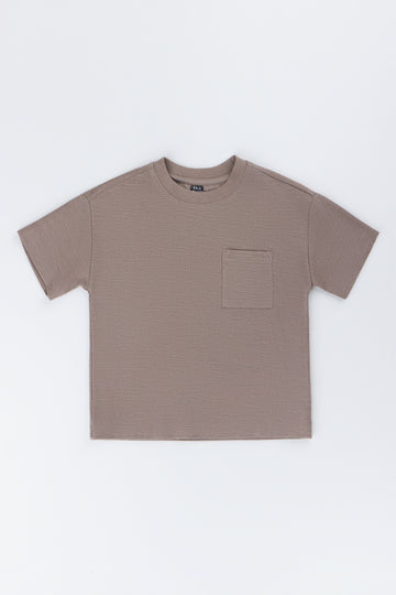 Brown Textured Pocket T-Shirt