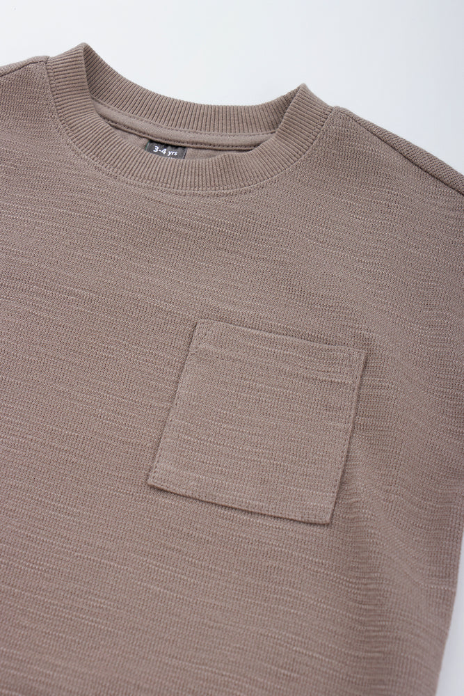 Brown Textured Pocket T-Shirt (1)