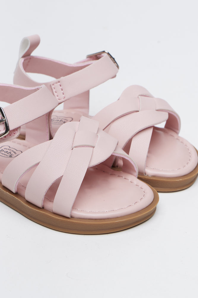 Pink Woven Strap Fashion Sandals (2)