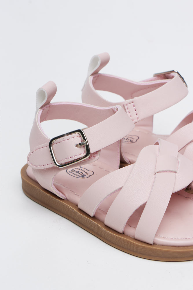 Pink Woven Strap Fashion Sandals (3)