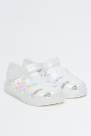 White Floral Fisherman Jelly Sandals