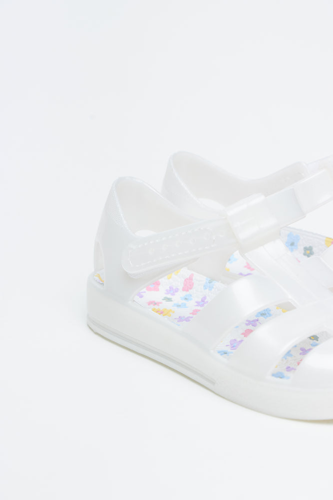 White Floral Fisherman Jelly Sandals (3)