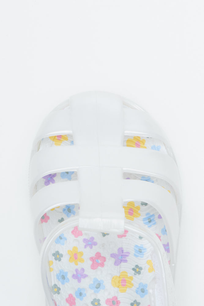 White Floral Fisherman Jelly Sandals (4)