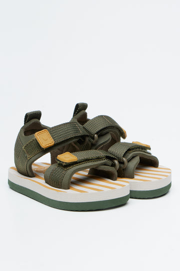 Olive Green Striped Double-Strap Sandals