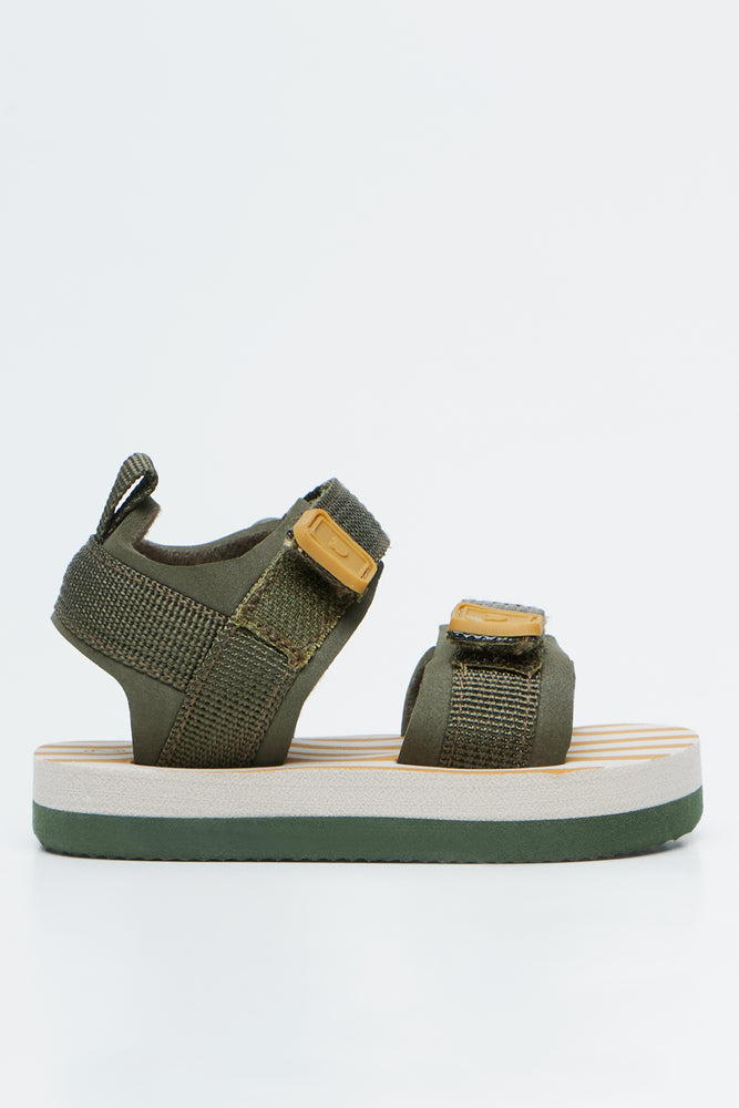 Olive Green Striped Double-Strap Sandals (1)