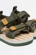Olive Green Striped Double-Strap Sandals (2)
