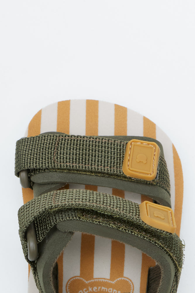 Olive Green Striped Double-Strap Sandals (4)