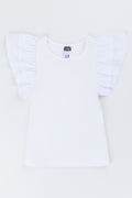 White Ribbed Frill Sleeve Top