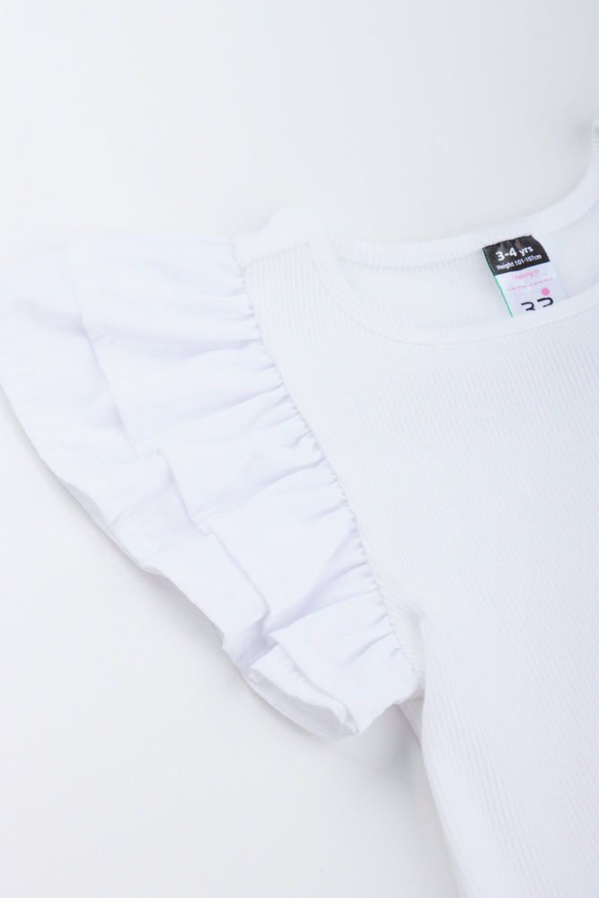 White Ribbed Frill Sleeve Top (1)