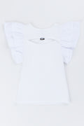 White Ribbed Frill Sleeve Top (2)