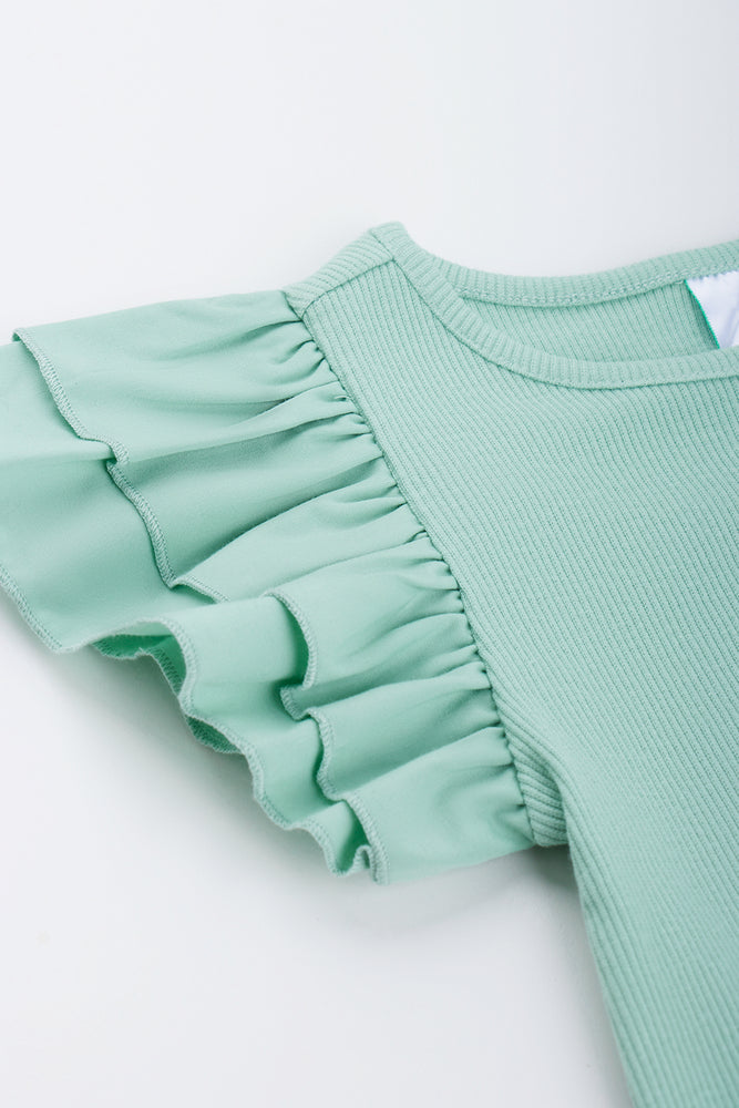 Sage Ribbed Frill Sleeve Top (1)