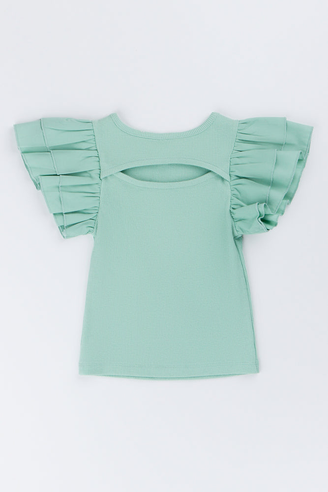 Sage Ribbed Frill Sleeve Top (2)