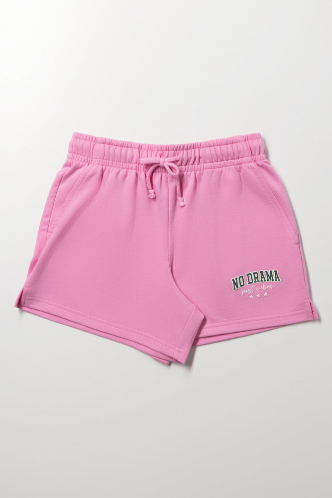 Pink No Drama Fleece Shorts