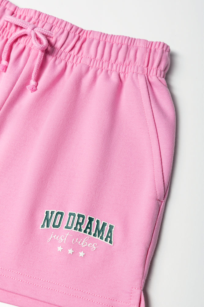 Pink No Drama Fleece Shorts (1)