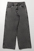 Grey Studded Wide Leg Jeans