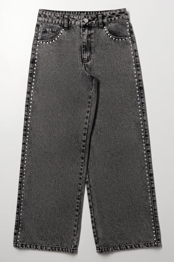 Grey Studded Wide Leg Jeans