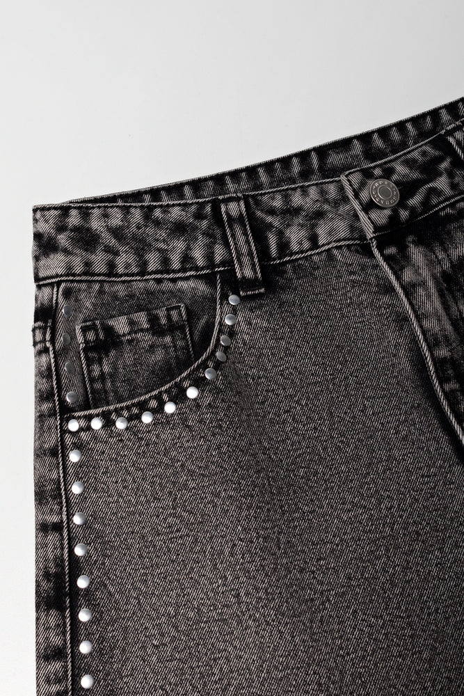 Grey Studded Wide Leg Jeans (1)