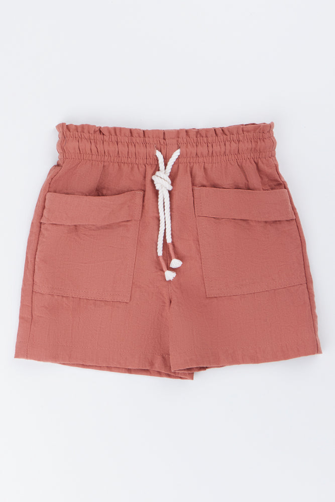 Rust Brown Woven Linen Shorts