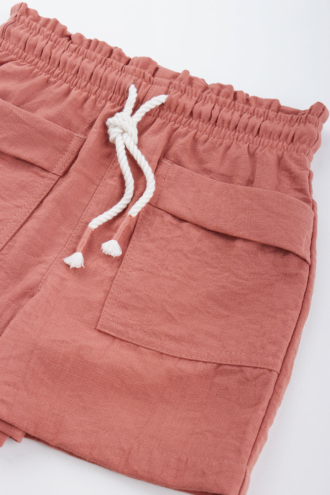 Rust Brown Woven Linen Shorts (1)
