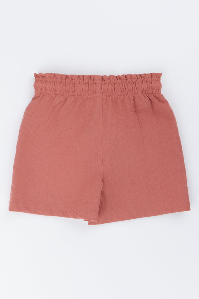 Rust Brown Woven Linen Shorts (2)