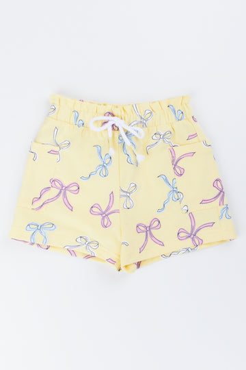 Yellow Bow Print Fleece Shorts