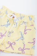 Yellow Bow Print Fleece Shorts (1)