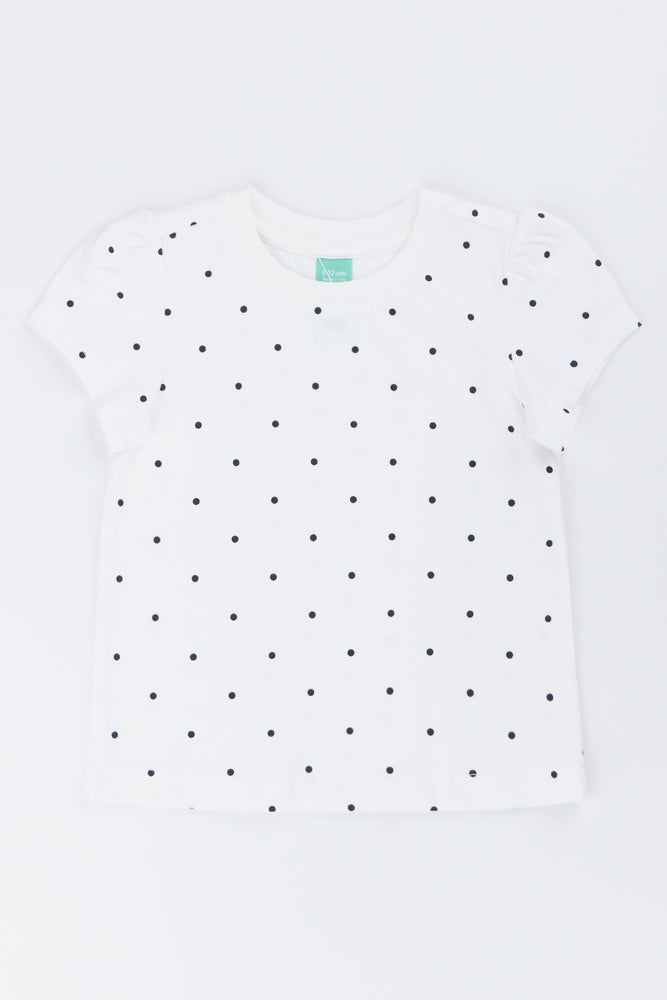White Spotted Puff Sleeve T-Shirt