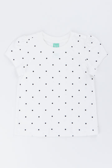 White Spotted Puff Sleeve T-Shirt